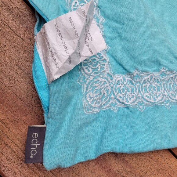 2 Echo Design & 1 Pottery Barn Turquoise White Embroidered Pillow Covers Lot - Picture 10 of 11
